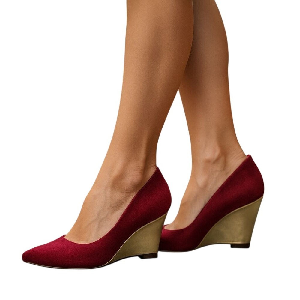 Dee Ocleppo Deesigns‎ Red Pony Hair Pointed Toe Wedge Pumps Elegant Shoes 7.5
